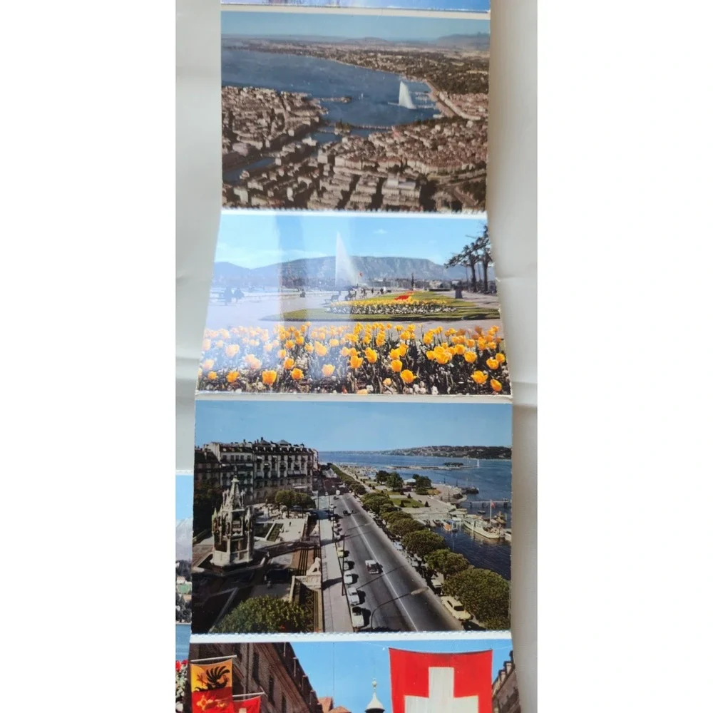 Vintage Geneve Switzerland Fold-Out Postcard Booklet Jaeger Mexichrome Geneva
